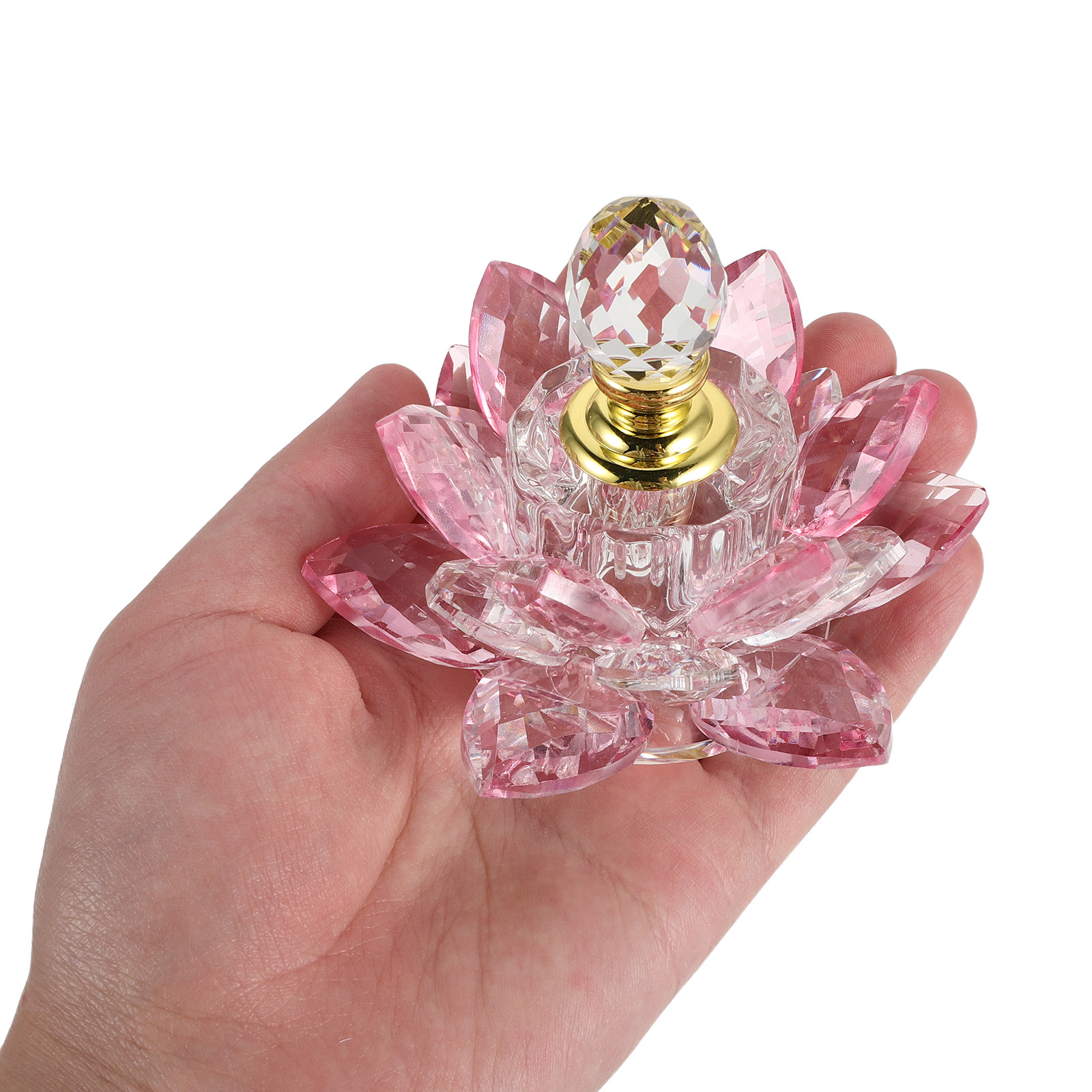 Perfume Fragrance Refill - クリスタル製の蓮の花の形をした香水瓶。詰め替え可能で、寝室のドレッサーに飾るのに最適な、装飾用のガラス製香水瓶。アロマテラピーにも使用可能。
