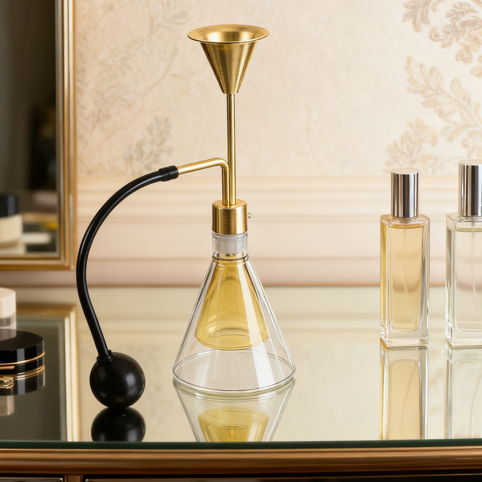 Perfume Fragrance Samples - 二重構造のガラス製エッセンシャルオイルボトル。アロマセラピー用、香水サンプル用、家庭やオフィス、スパでの香りの試し用として。ポンプ式ディスペンサー付き。