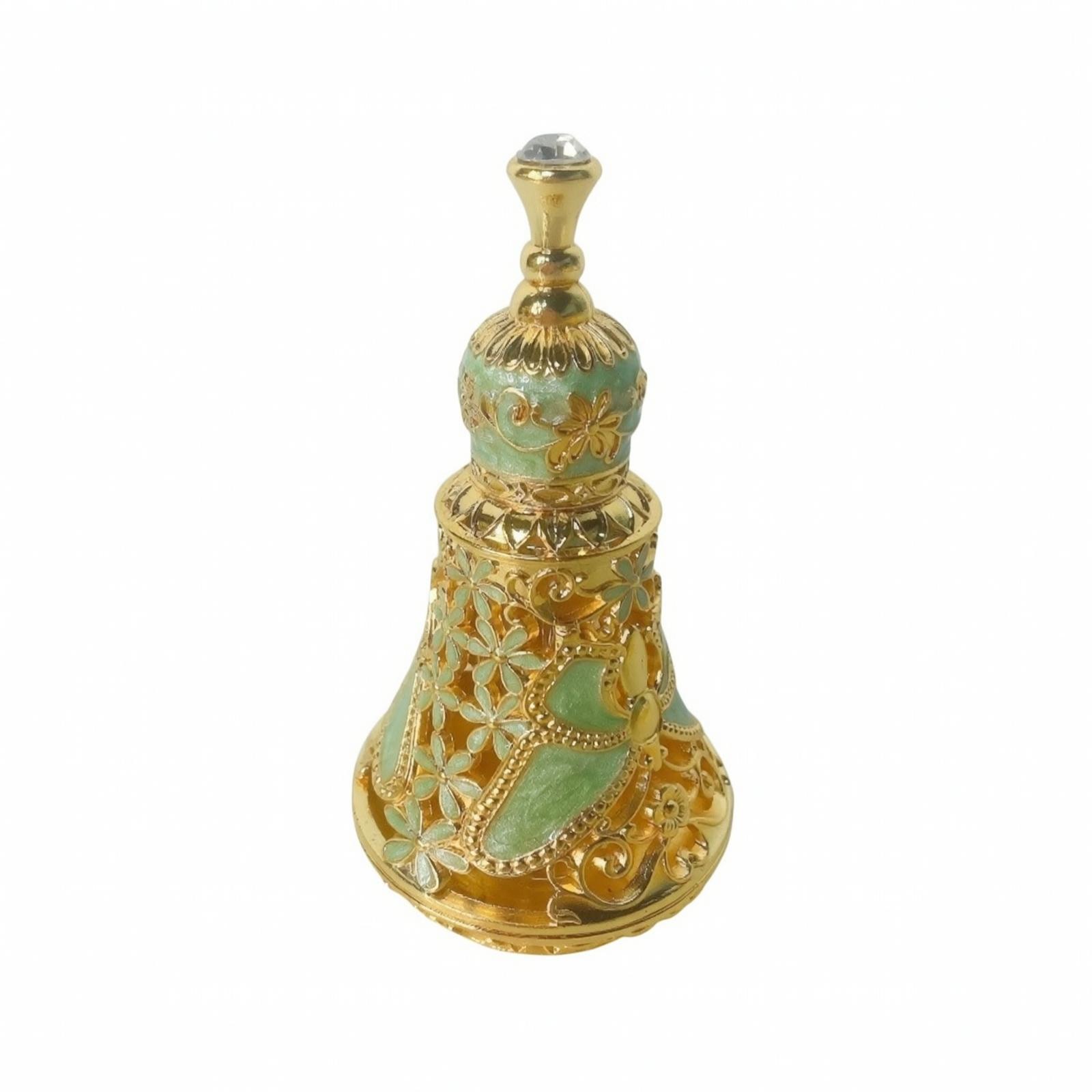 Perfume Fragrance Details - 金属製の香水瓶（ストッパー付き） | エンボス加工の花柄装飾、エレガントな透かし彫りの香水瓶、化粧台の装飾に。