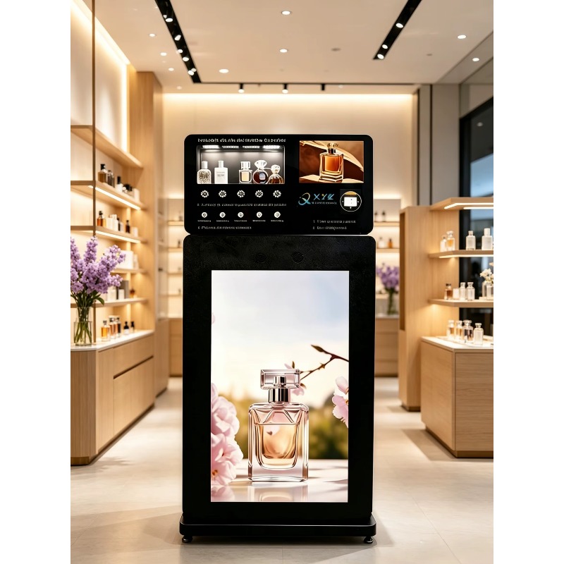 Perfume Fragrance Shop - カスタマイズ可能な24時間セルフサービスのタッチスクリーン香水販売機、ショッピング用フロアスタンド型フレグランススプレーディスペンサーキオスク