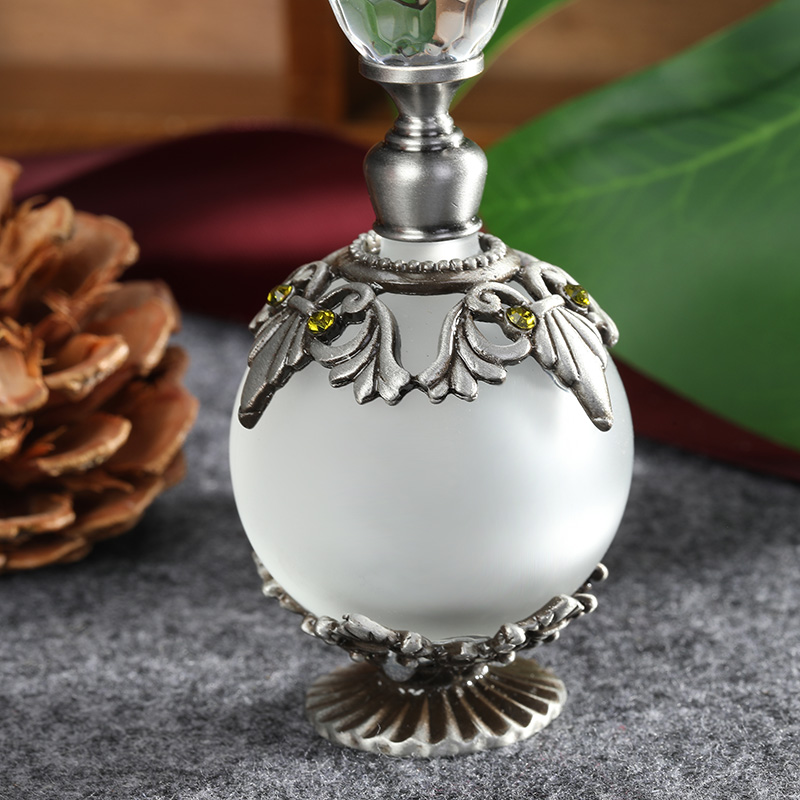 アンティークシルバーガラス香水瓶、オリーブグリーンのラインス - Perfume Fragrance Refill のレビューと価格