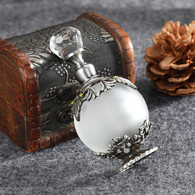 アンティークシルバーガラス香水瓶、オリーブグリーンのラインス - Perfume Fragrance Refill のレビューと価格